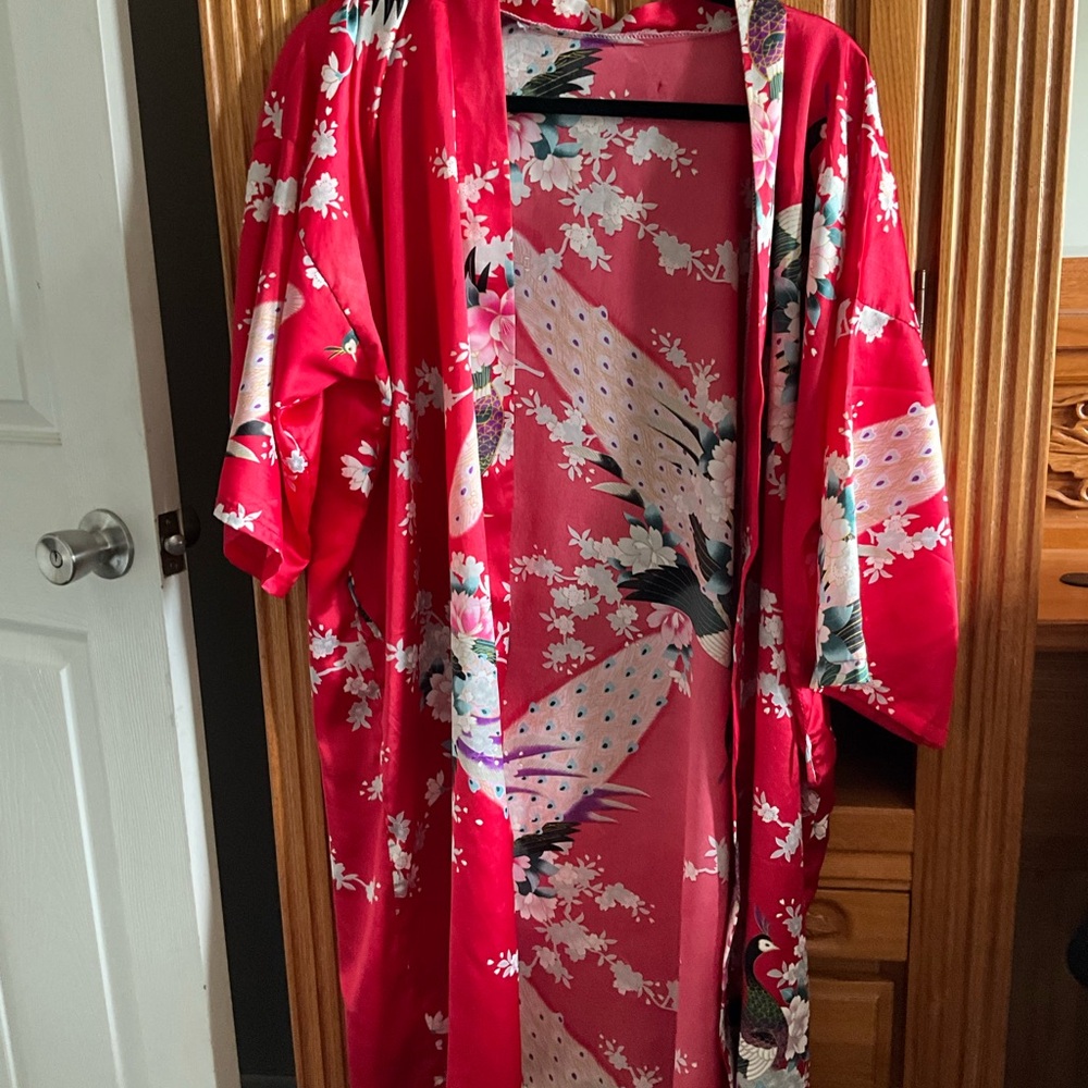 Red Floral Kimono Robe